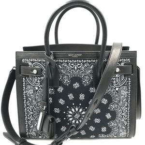 Saint Laurent Black and White Bandana-Print Leather Sac de Jour Crossbody Bag